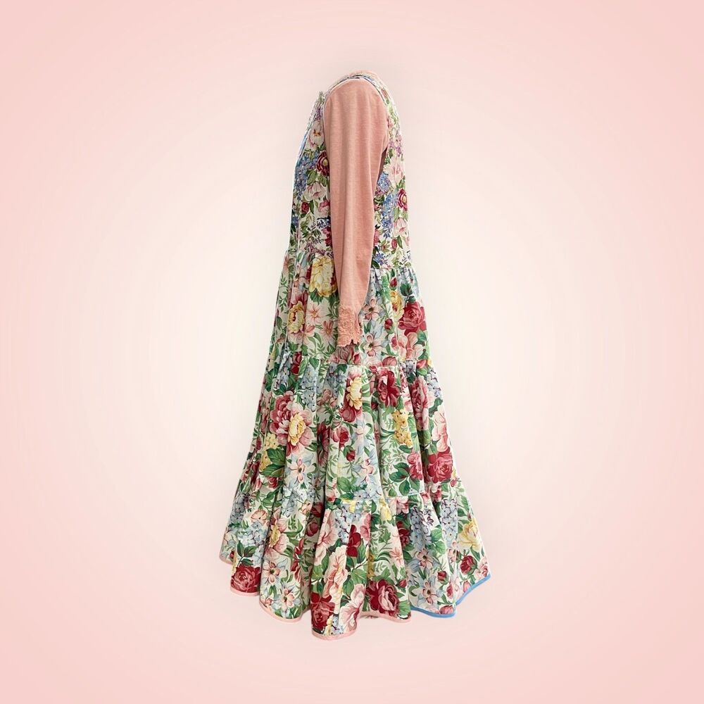 Handmade Floral Tiered Maxi Dress, patch pockets and adjustable straps, Size L - Picture 12 of 16